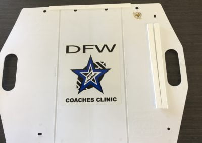 Hey You! portable, collapsible white board branded for coaching clinics or other events